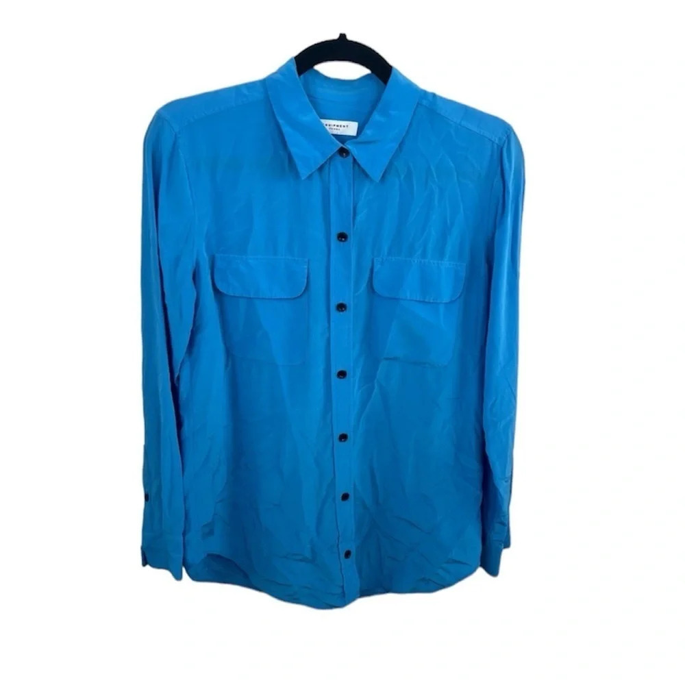 NWOT EQUIPMENT Slim Signature Silk Button Down Blouse Shirt Starling Blue Small - Picture 2 of 8